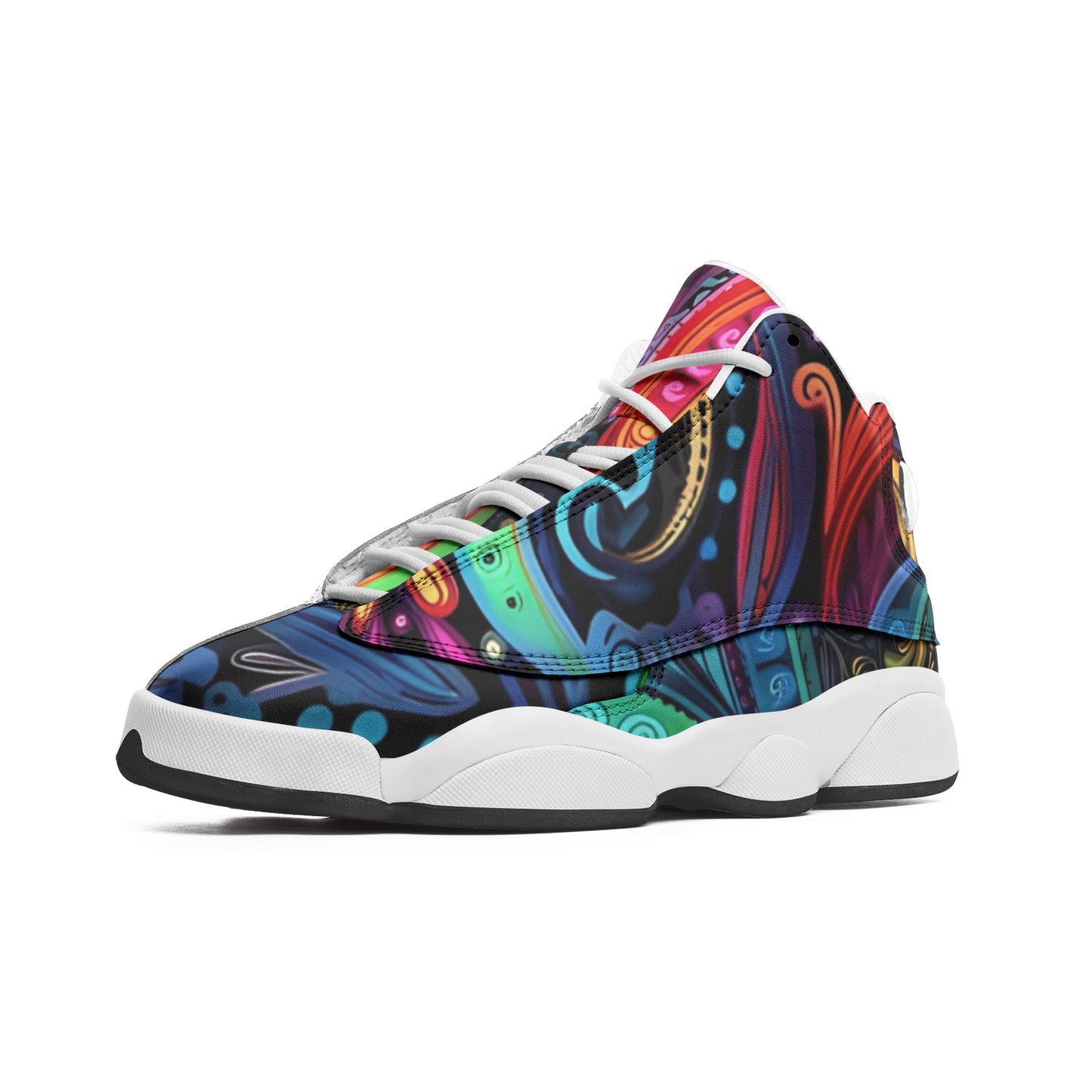 Neon Swirls Unisex High Top Leather Sneakers