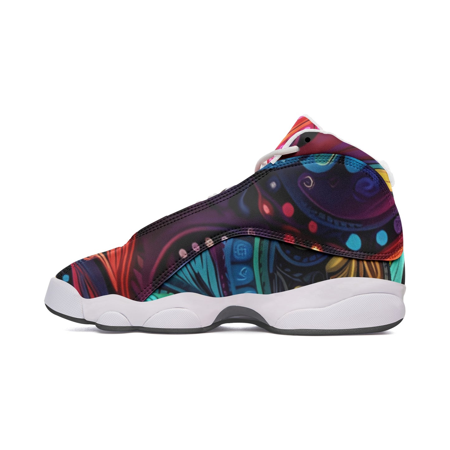 Neon Swirls Unisex High Top Leather Sneakers