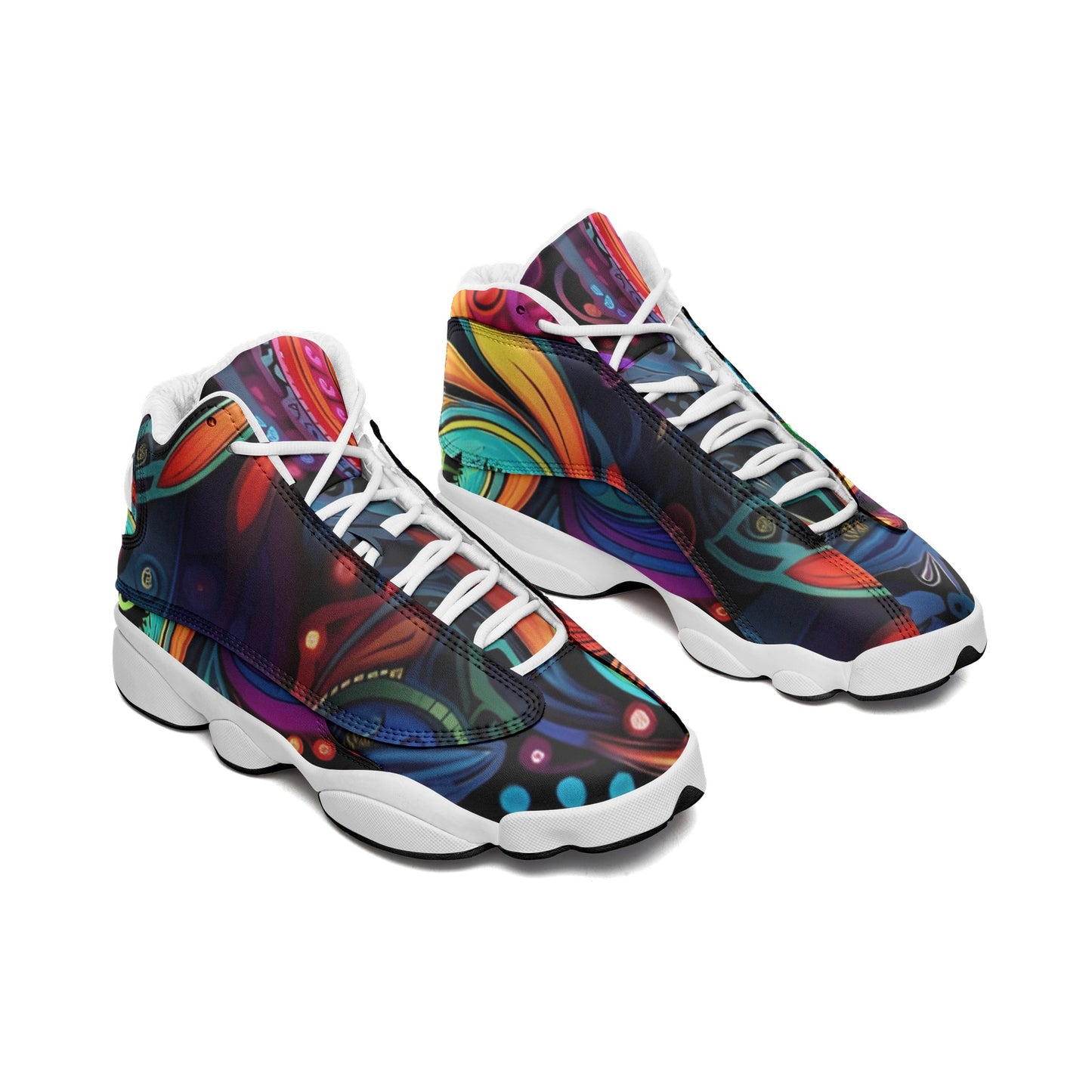 Neon Swirls Unisex High Top Leather Sneakers