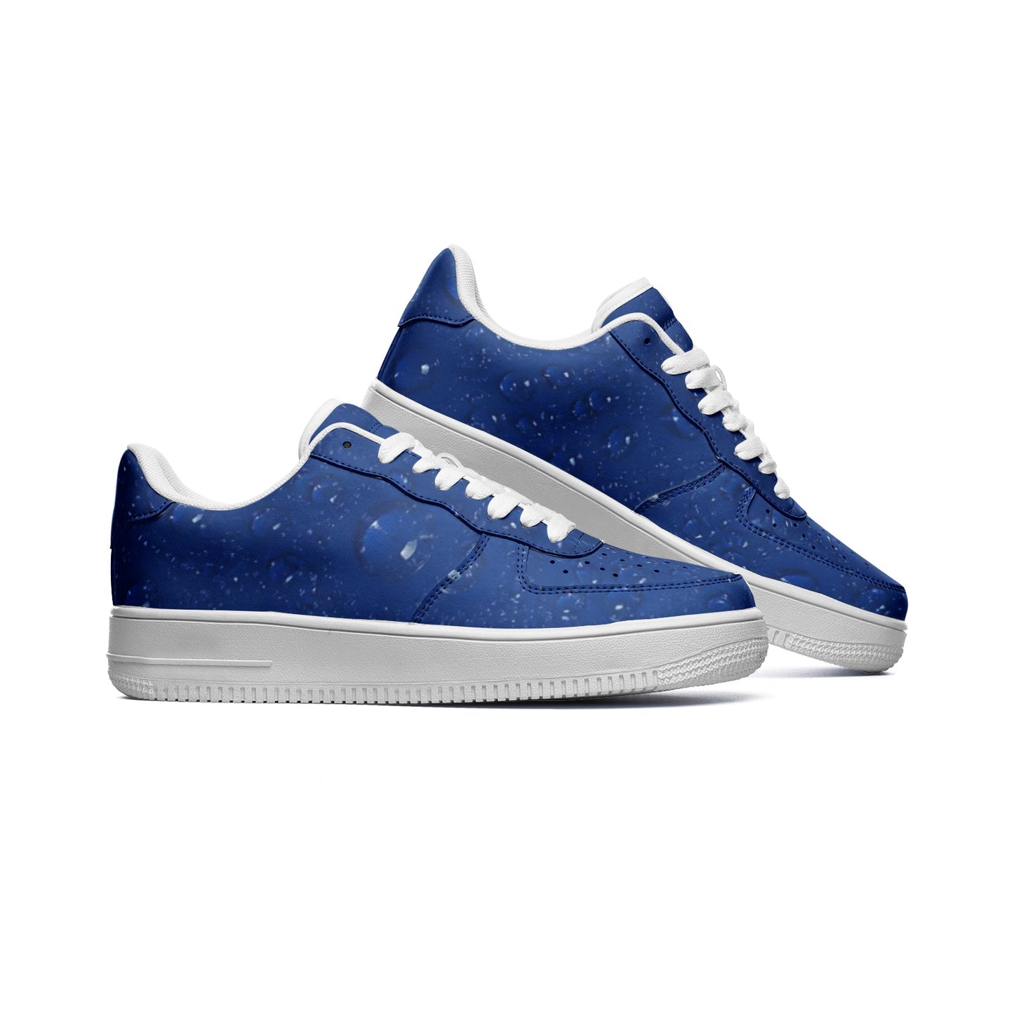 Blue Water Droplets Unisex Low Top Leather Sneakers