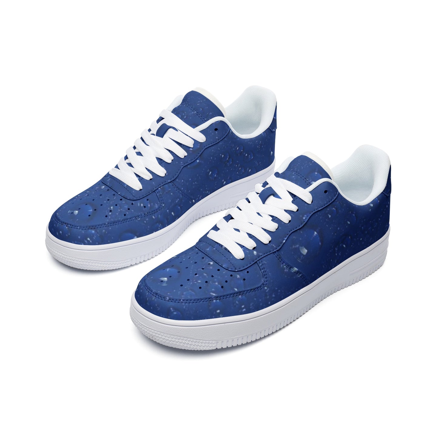 Blue Water Droplets Unisex Low Top Leather Sneakers