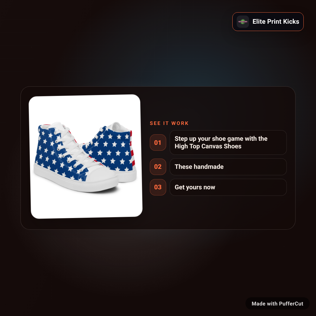 Stars and Stripes Men’s high top canvas shoes ad video